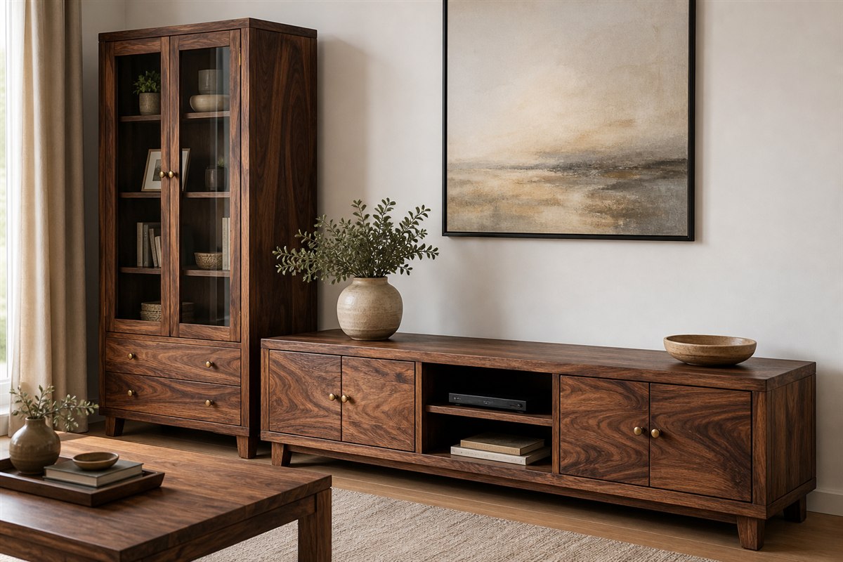 Sheesham wood TV console and display cabinet