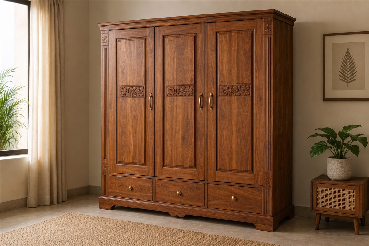 Handcrafted solid wood wardrobe